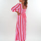 Musselin Midikleid Milos Wide Stripes - Rosa/Rot