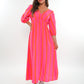 Musselin Midikleid Milos Wide Stripes - Pink/Orange