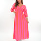 Musselin Midikleid Milos Wide Stripes - Pink/Orange