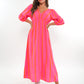 Musselin Midikleid Milos Wide Stripes - Pink/Orange