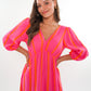 Musselin Midikleid Milos Wide Stripes - Pink/Orange