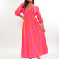 Musselin Midikleid Milos Wide Stripes - Pink/Orange