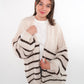 Cozy Strickjacke Felina Stripes - Weiß mit Braun