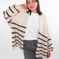 Cozy Strickjacke Felina Stripes - Weiß mit Braun