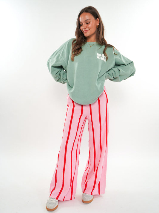 Musselinhose Medium Wide Stripes - Rosa/Rot