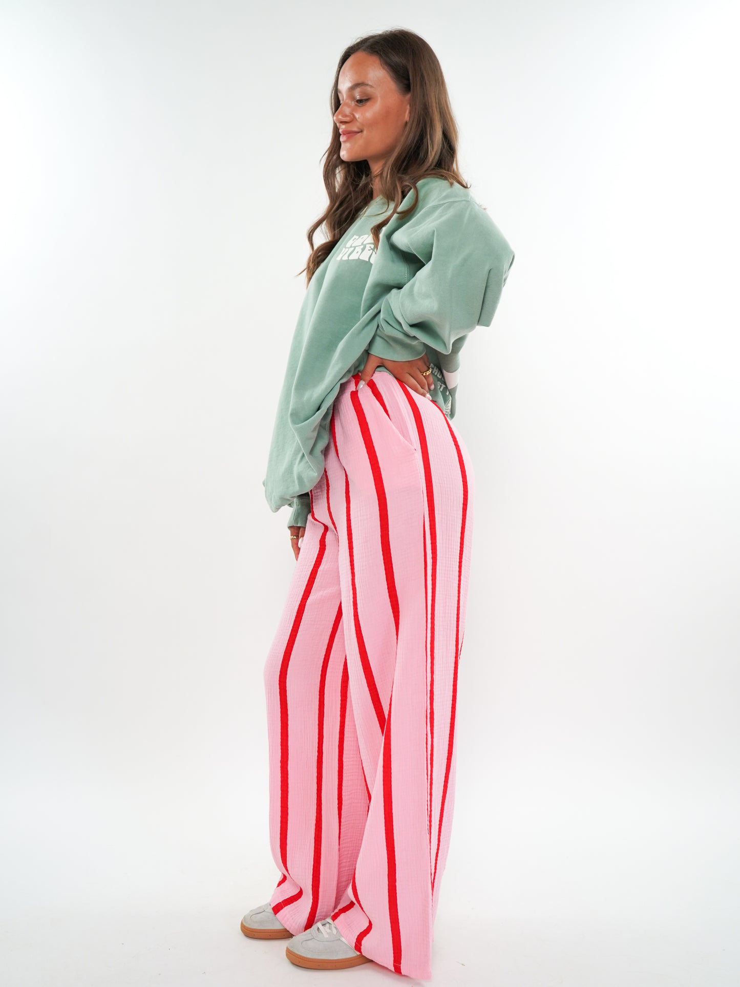 Musselinhose Medium Wide Stripes - Rosa/Rot