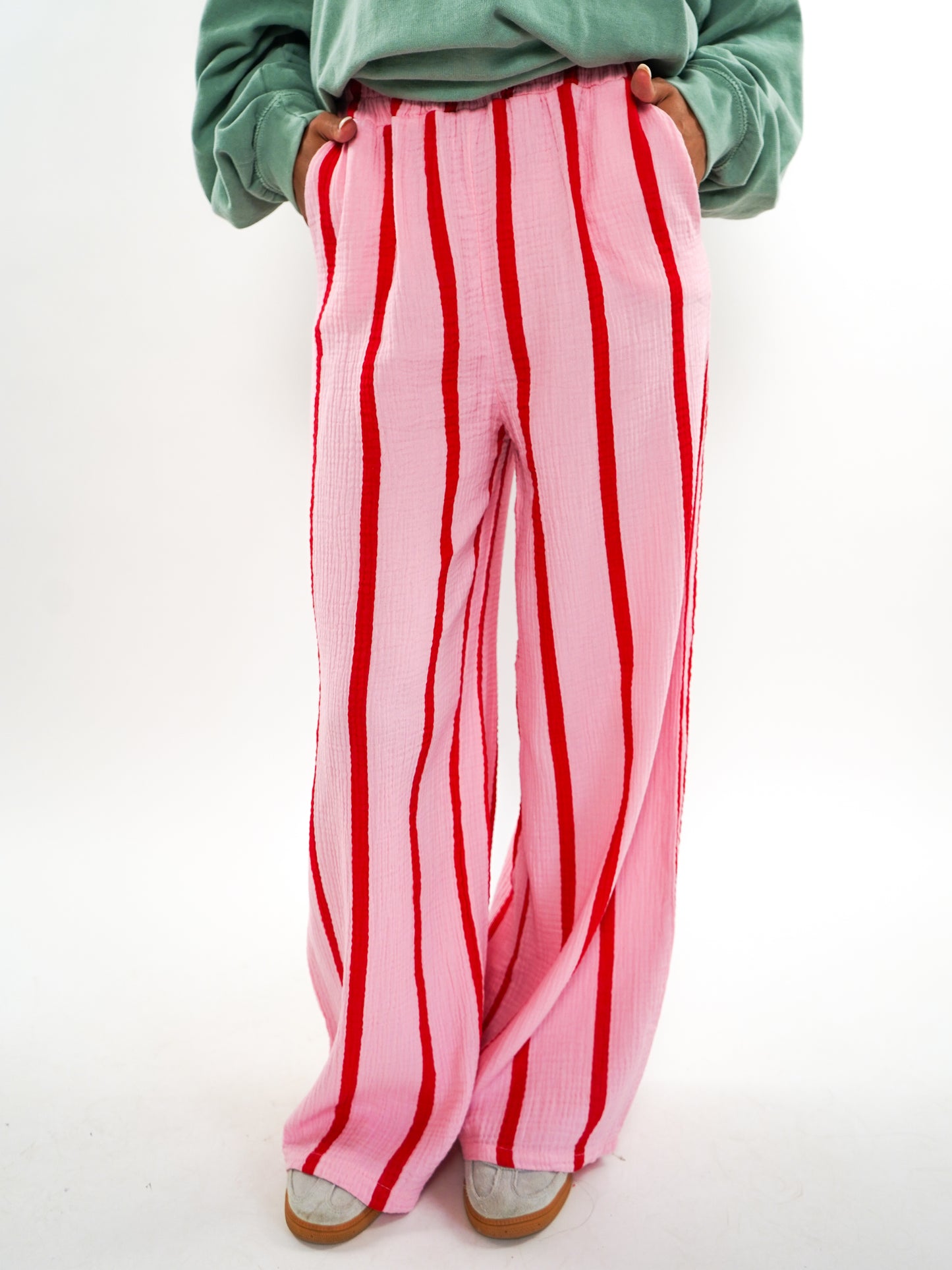 Musselinhose Medium Wide Stripes - Rosa/Rot