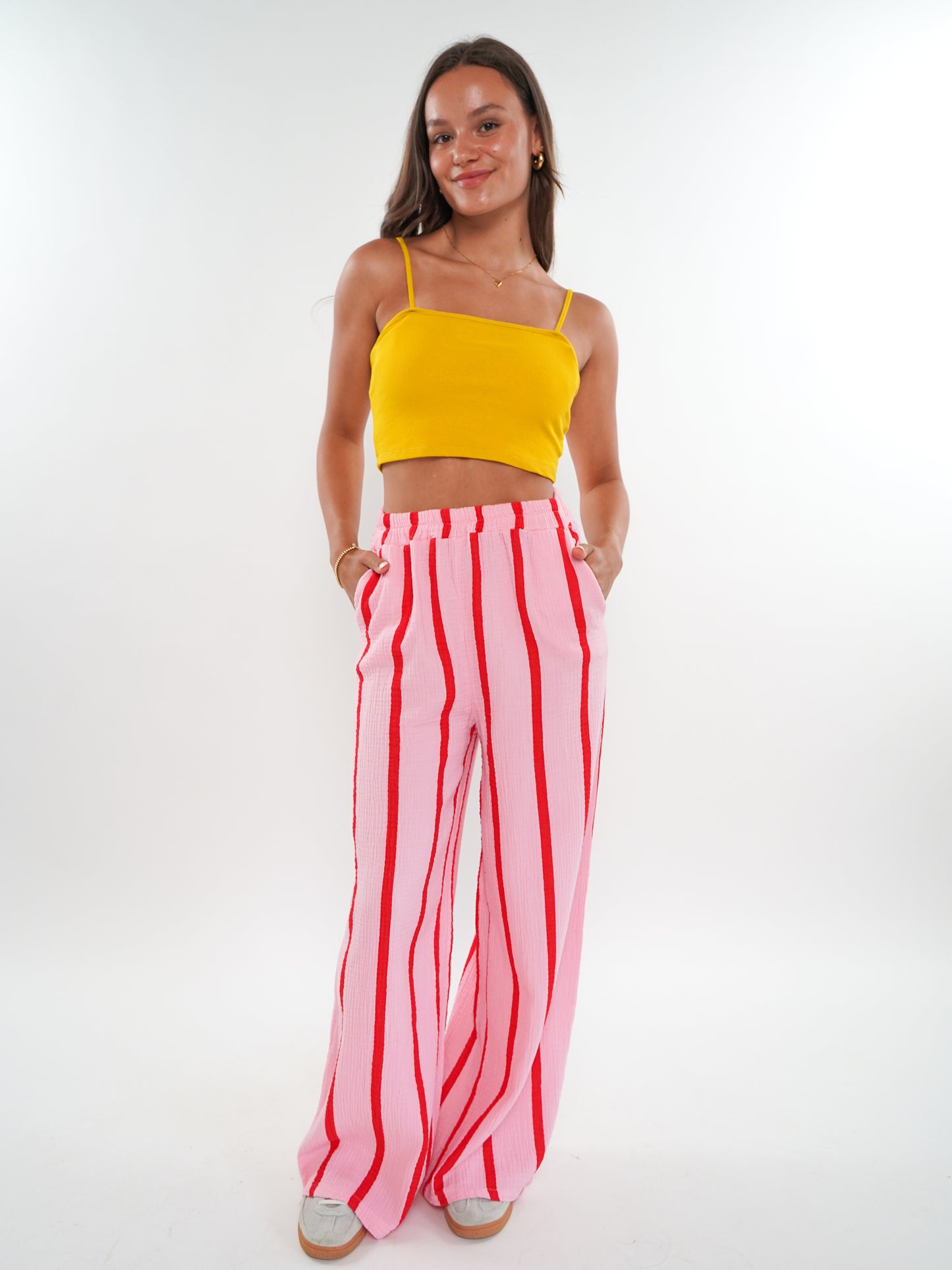 Musselinhose Medium Wide Stripes - Rosa/Rot