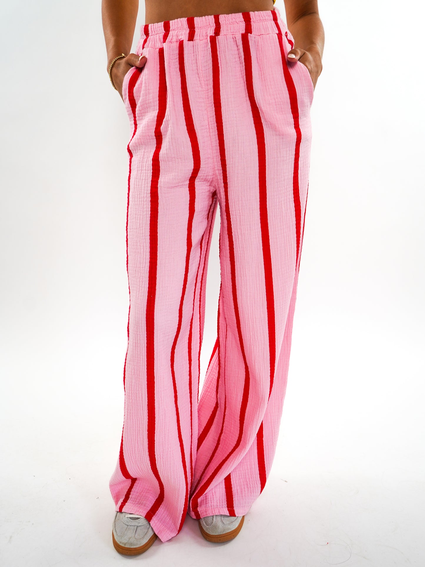 Musselinhose Medium Wide Stripes - Rosa/Rot