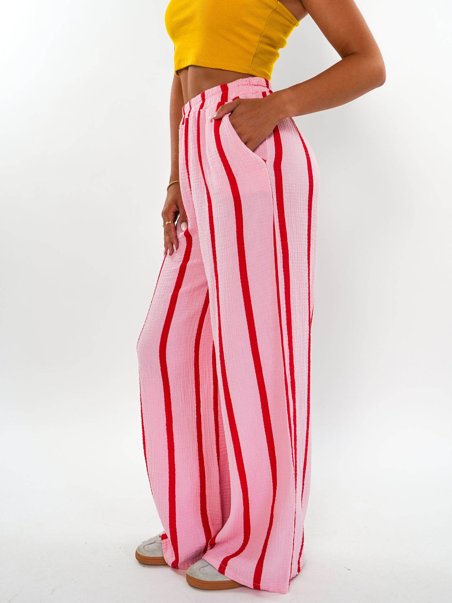 Musselinhose Medium Wide Stripes - Rosa/Rot