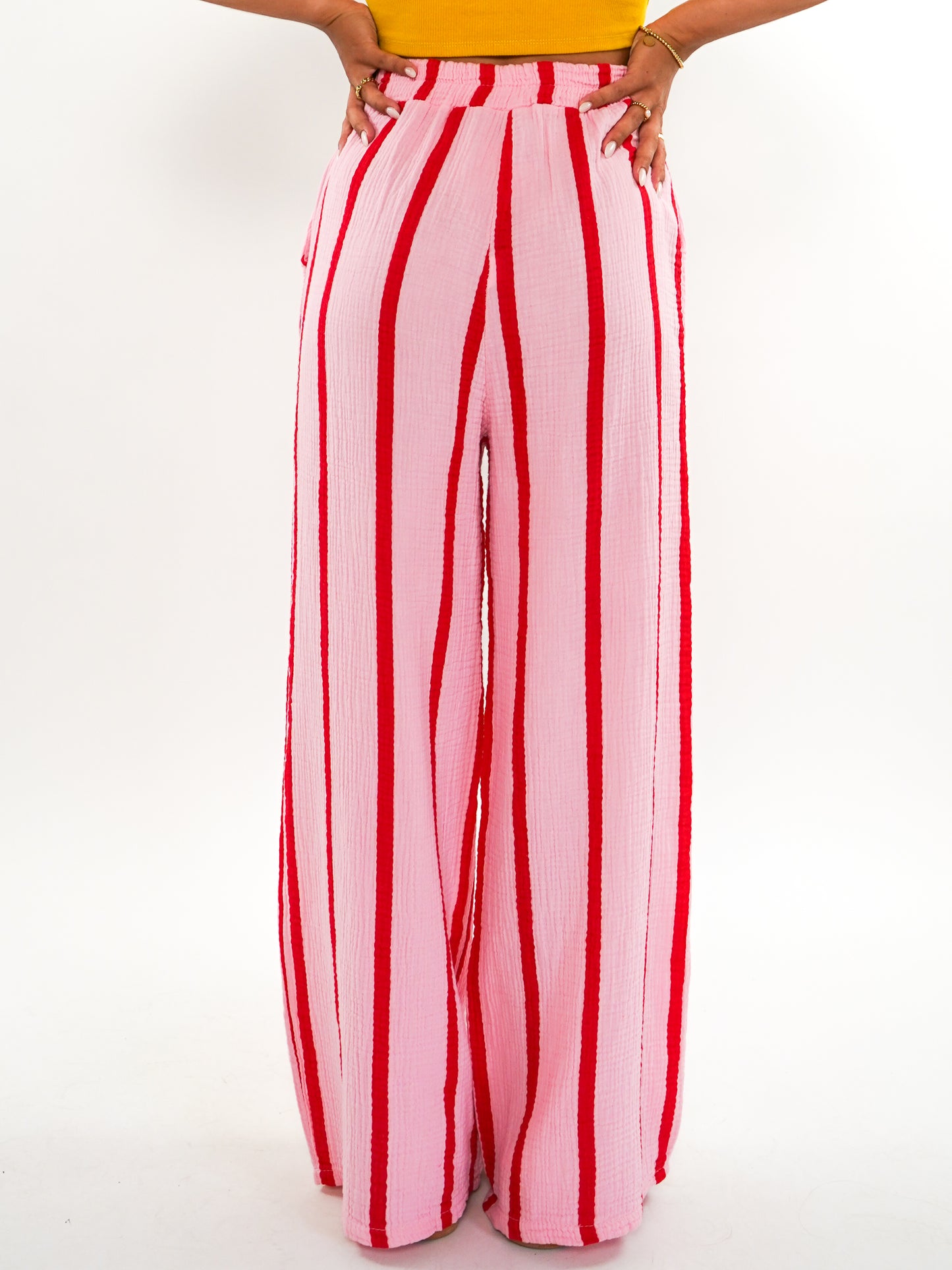 Musselinhose Medium Wide Stripes - Rosa/Rot