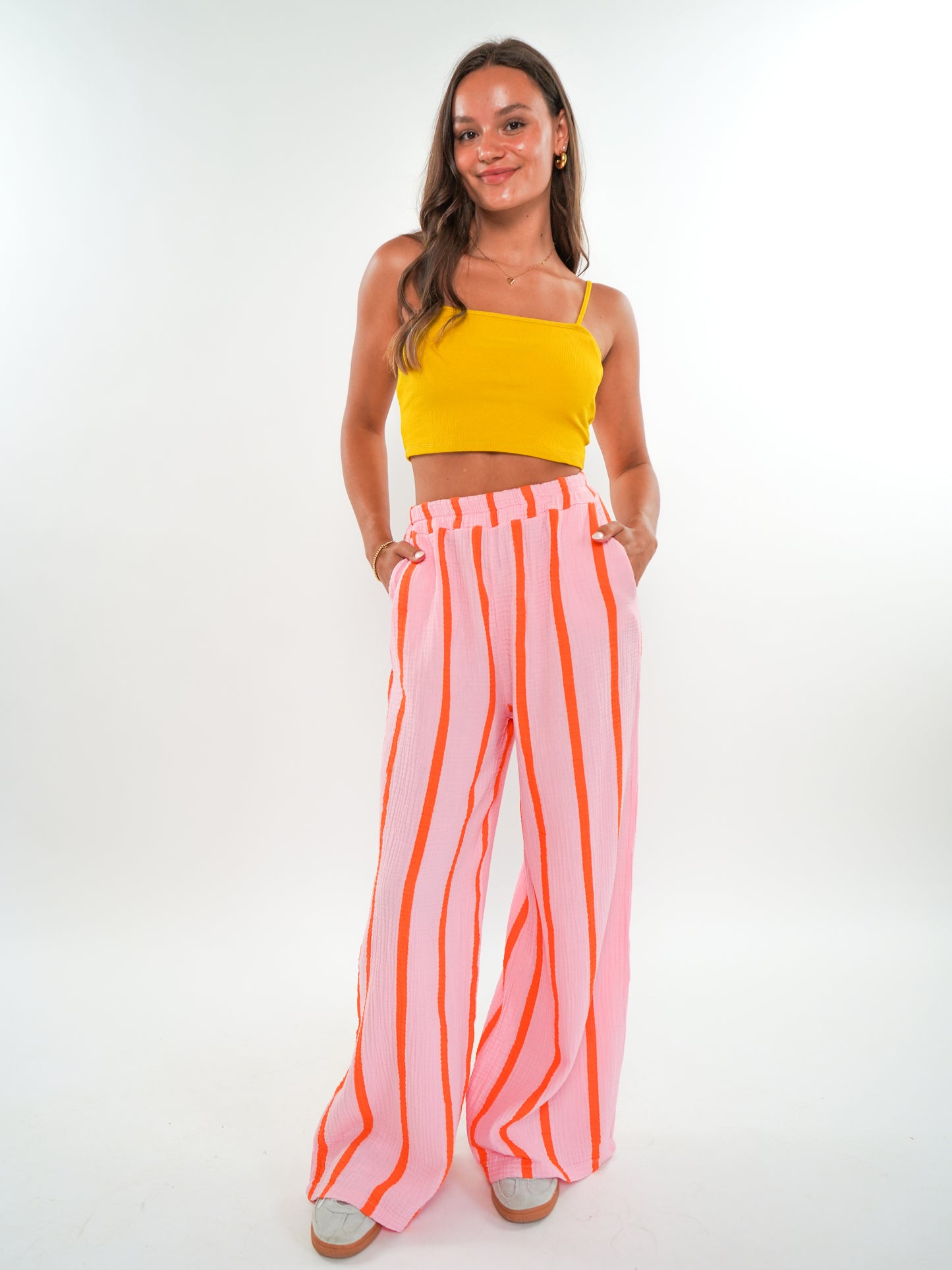 Musselinhose Medium Wide Stripes - Rosa/Orange