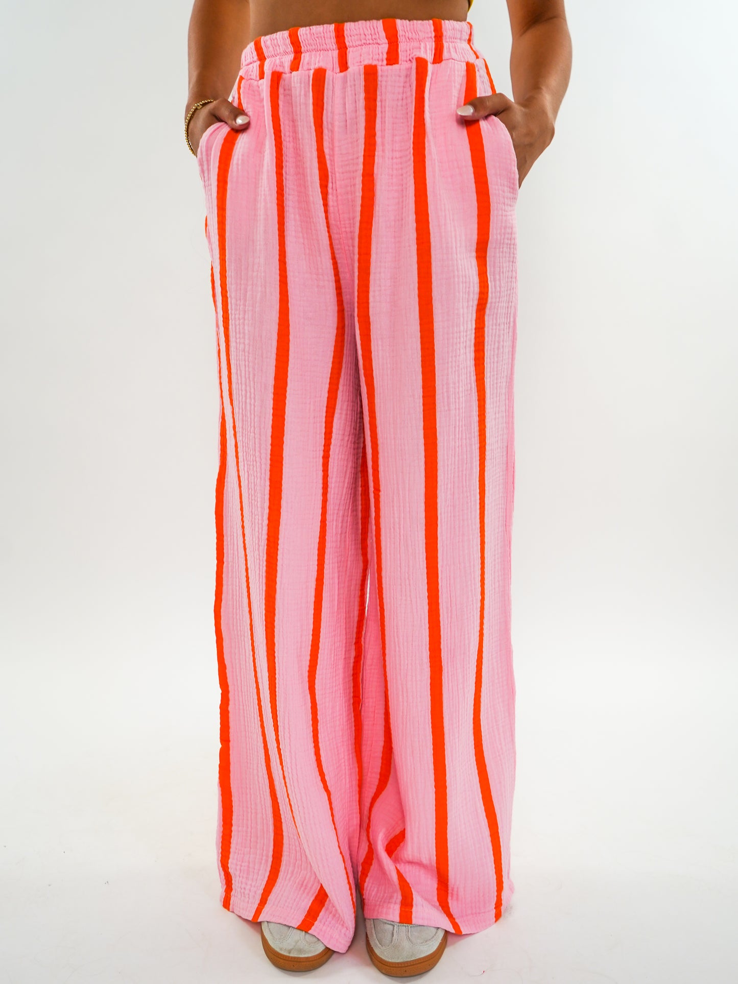 Musselinhose Medium Wide Stripes - Rosa/Orange