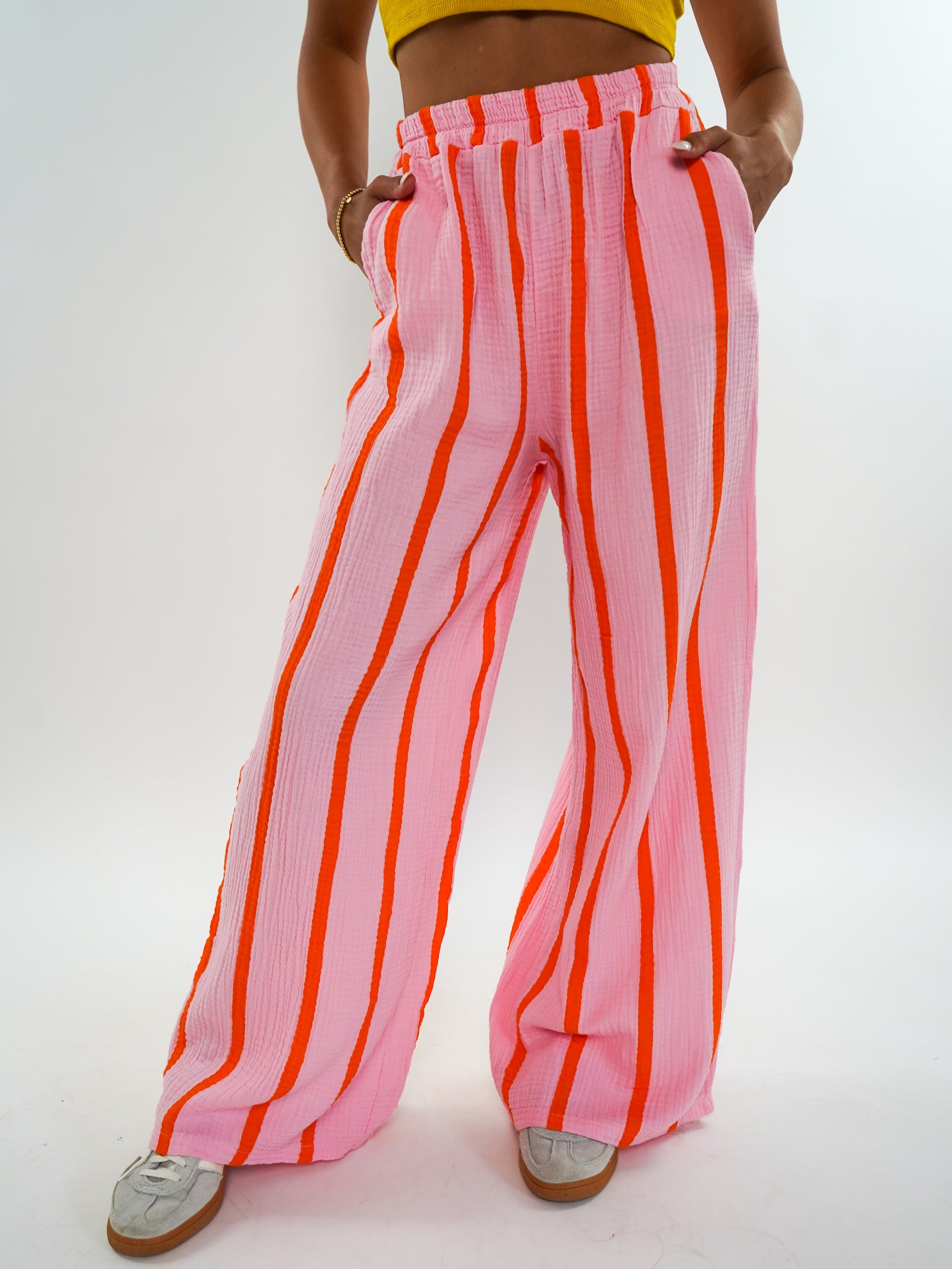 Musselinhose Medium Wide Stripes - Rosa/Orange