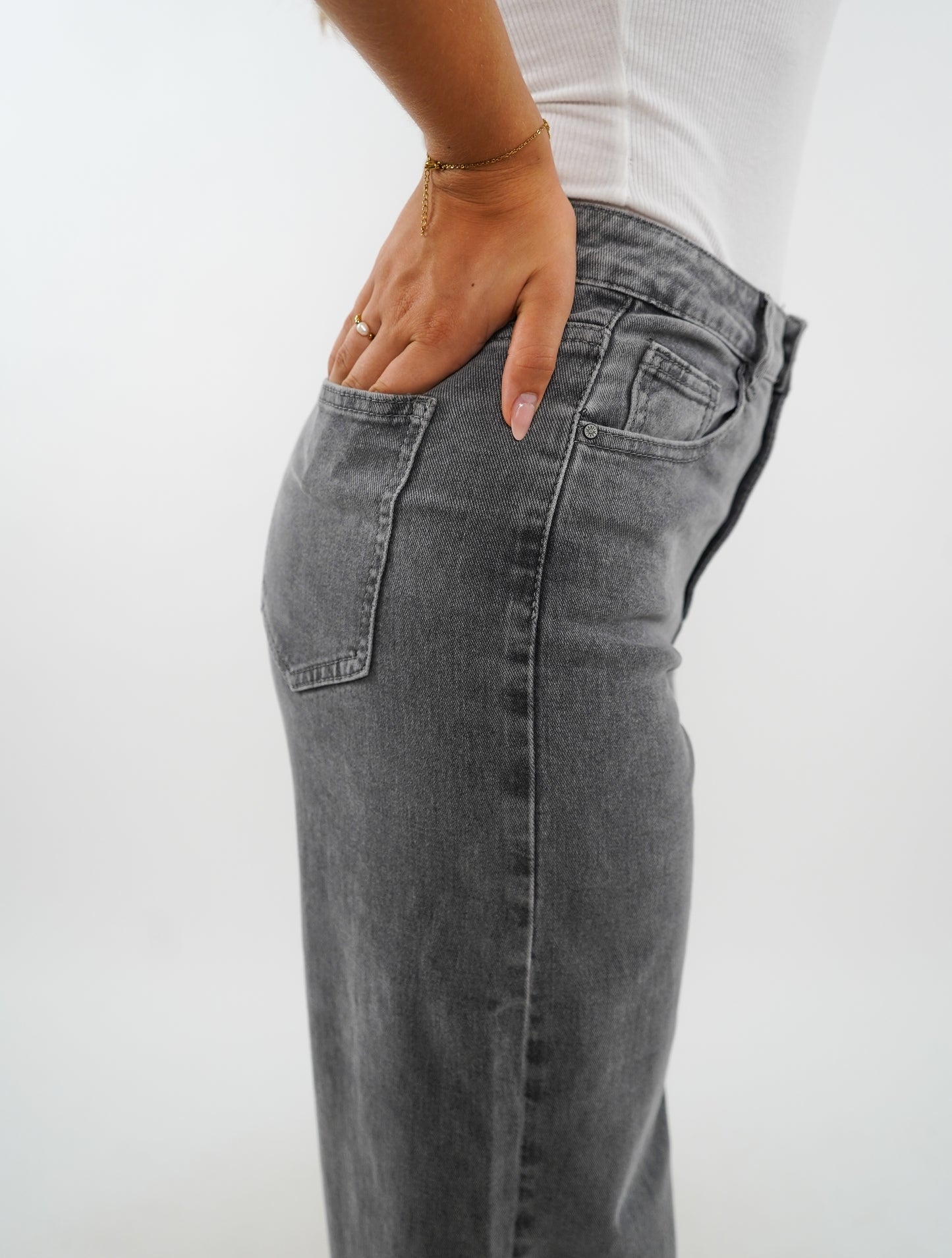 Wide Leg Jeans Madison - Grau mit Morgentau