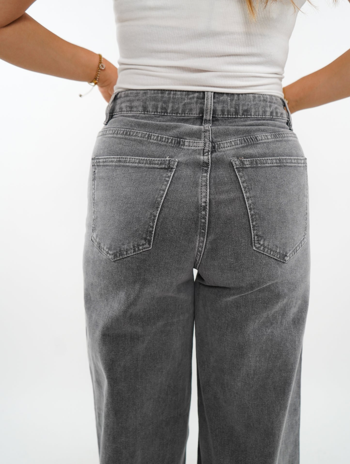 Wide Leg Jeans Madison - Grau mit Morgentau