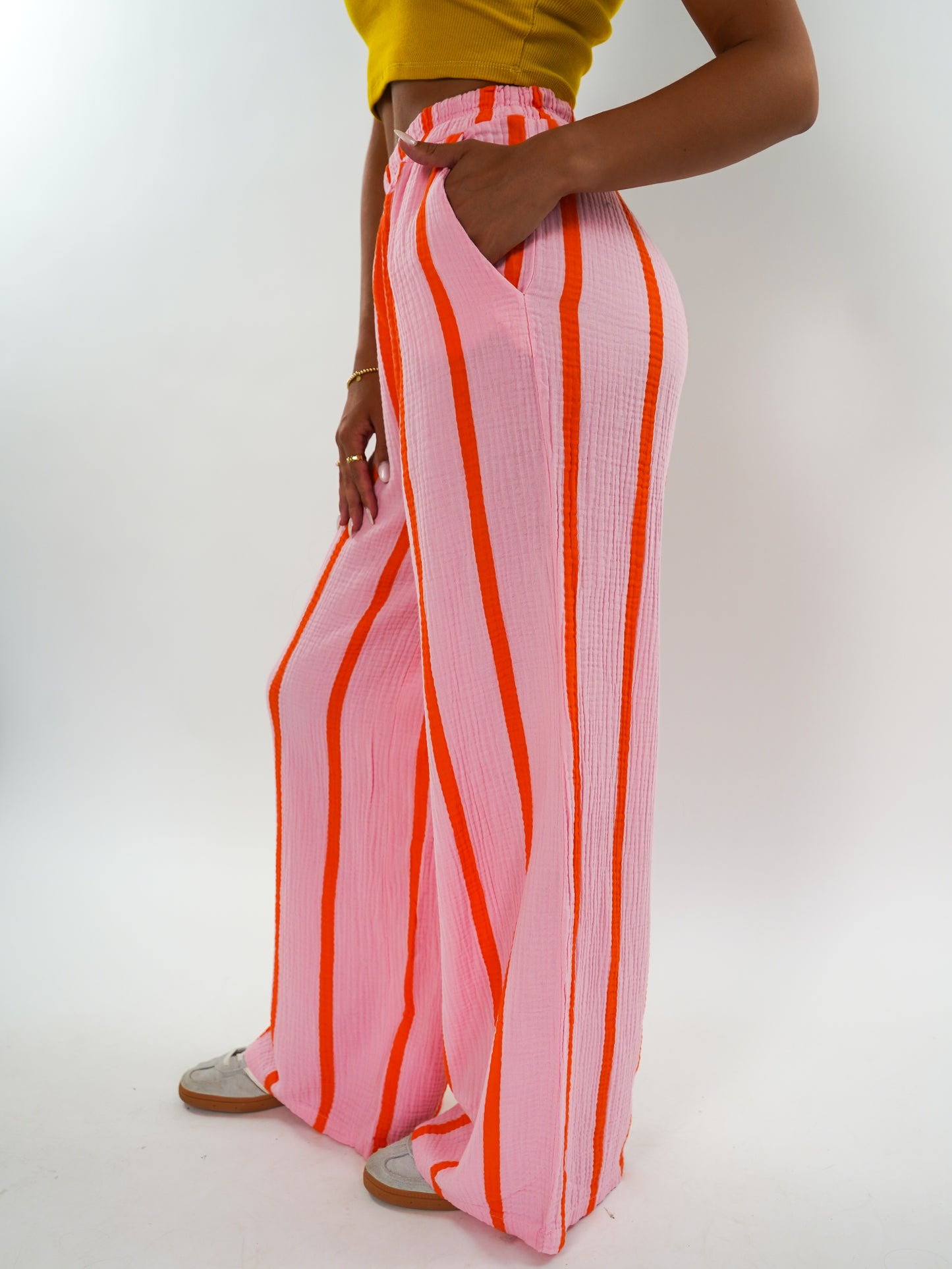 Musselinhose Medium Wide Stripes - Rosa/Orange