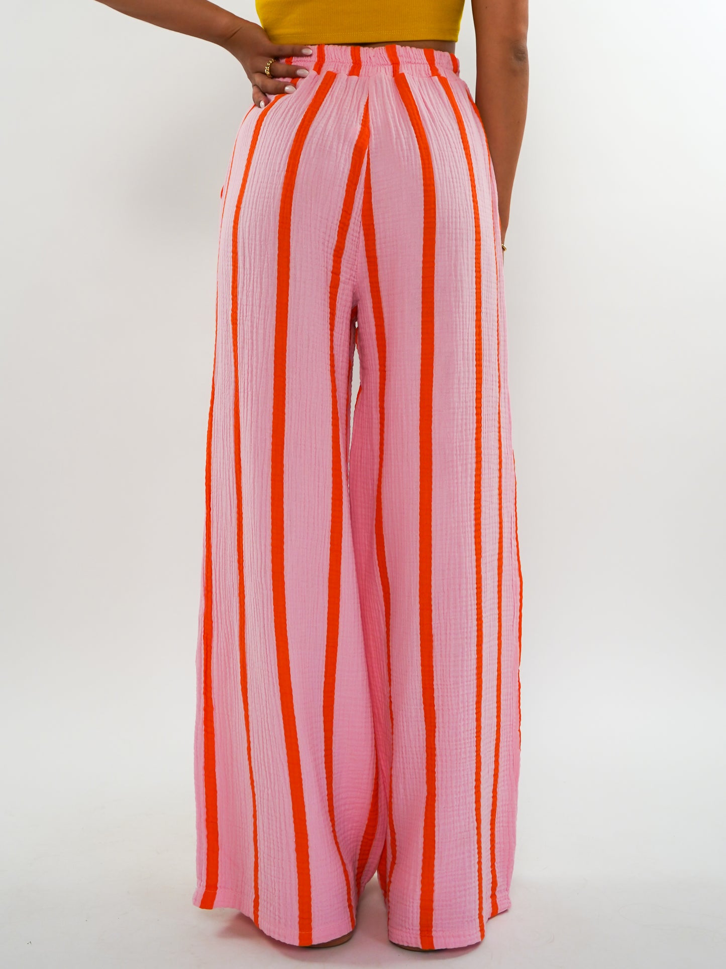 Musselinhose Medium Wide Stripes - Rosa/Orange