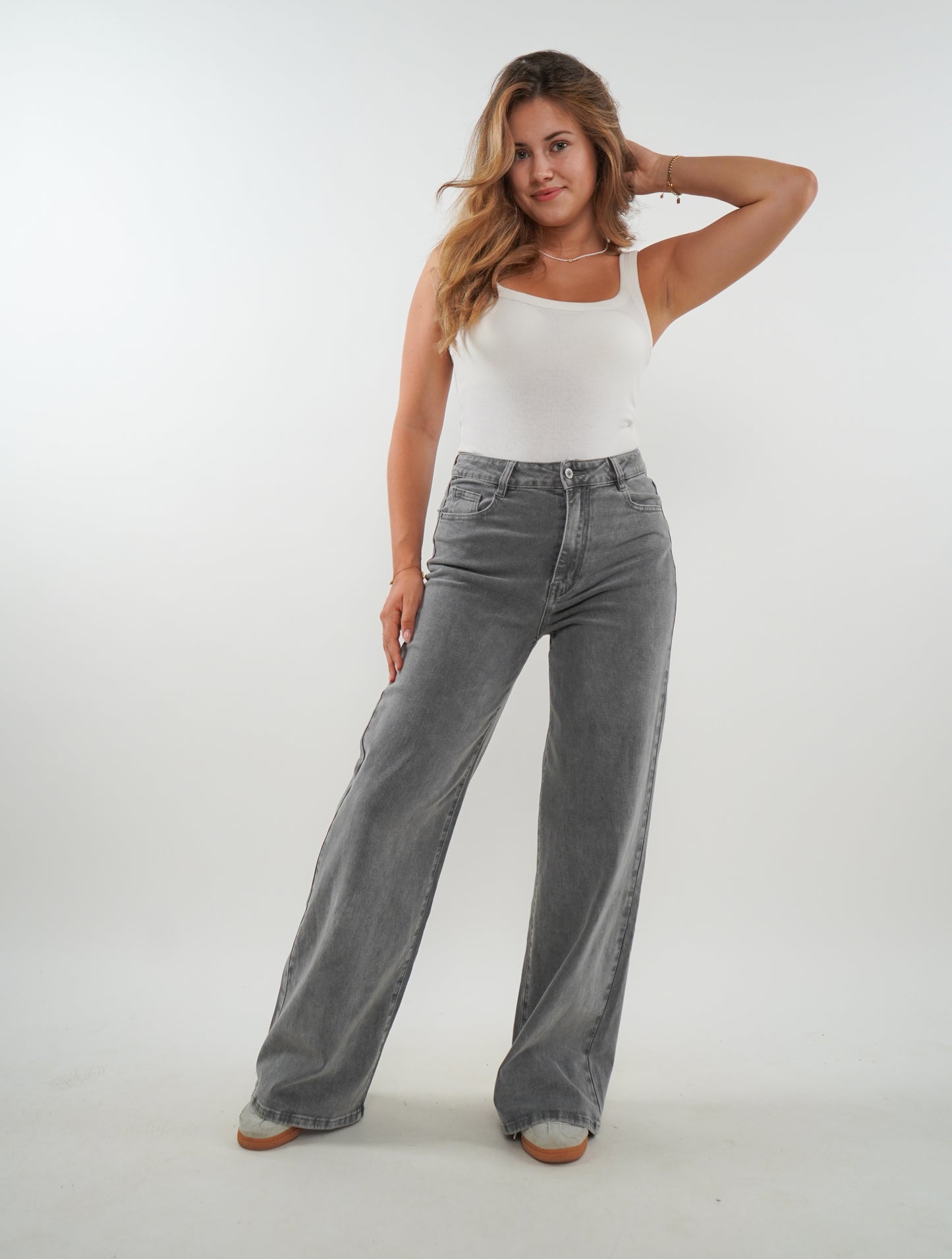 Wide Leg Jeans Madison - Grau mit Morgentau