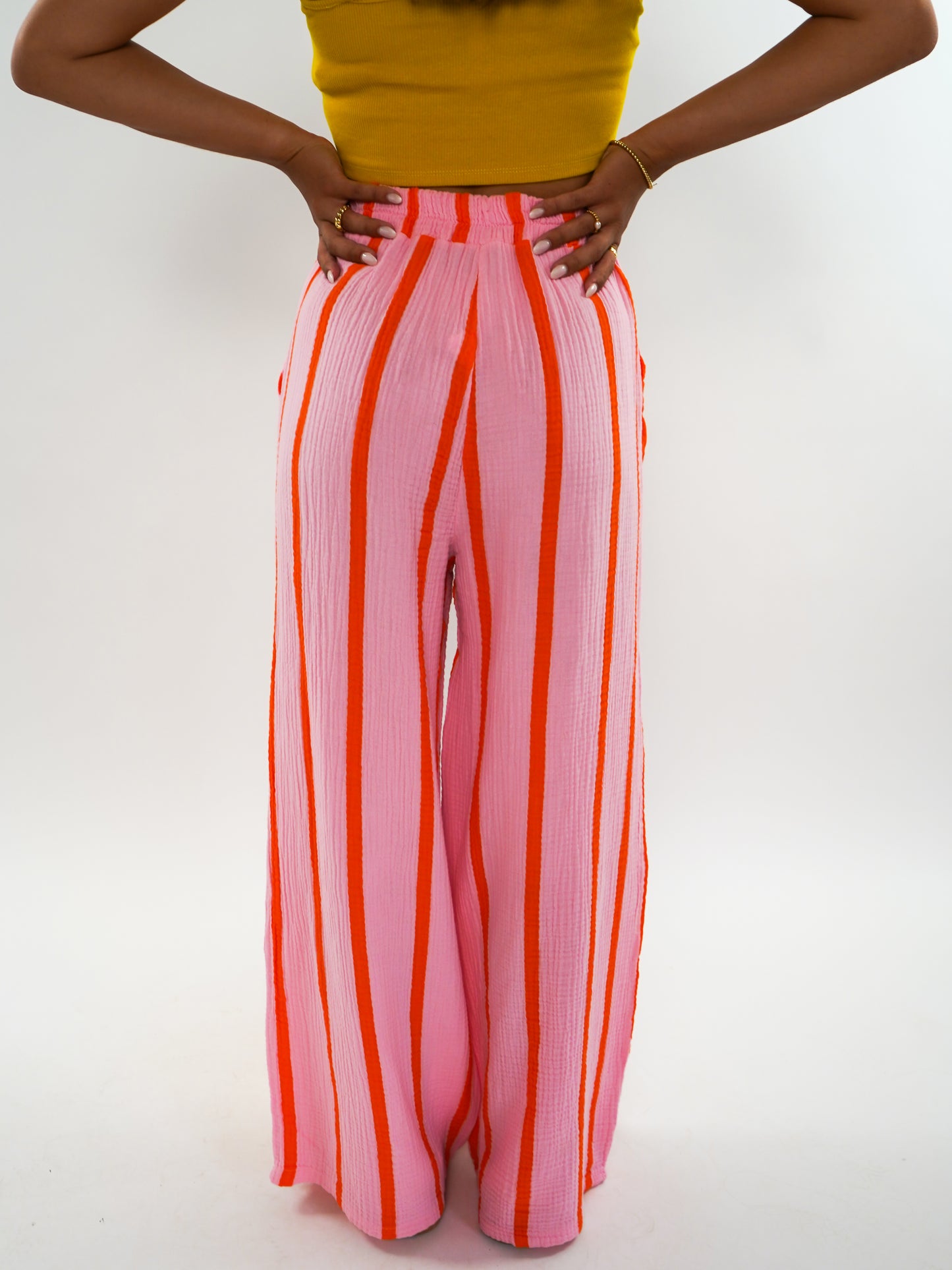 Musselinhose Medium Wide Stripes - Rosa/Orange