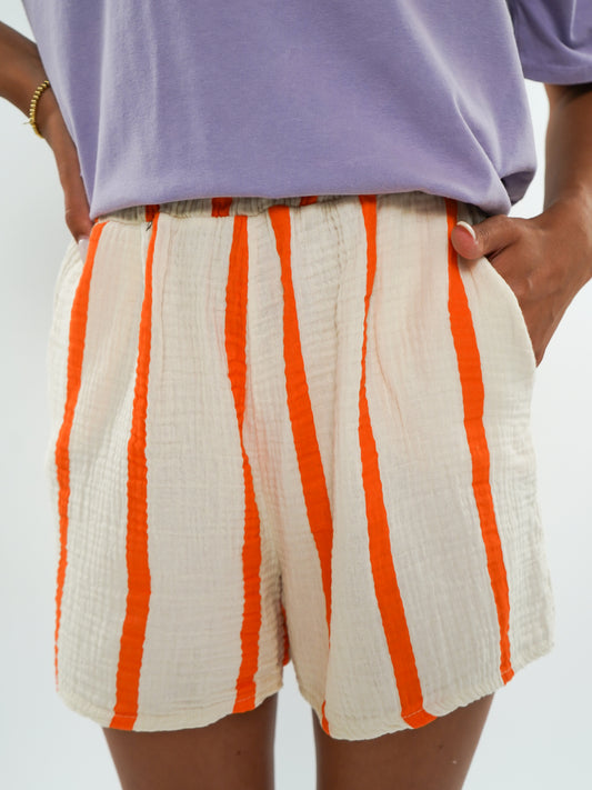 Musselin Shorts Wide Stripes- Beige/Orange