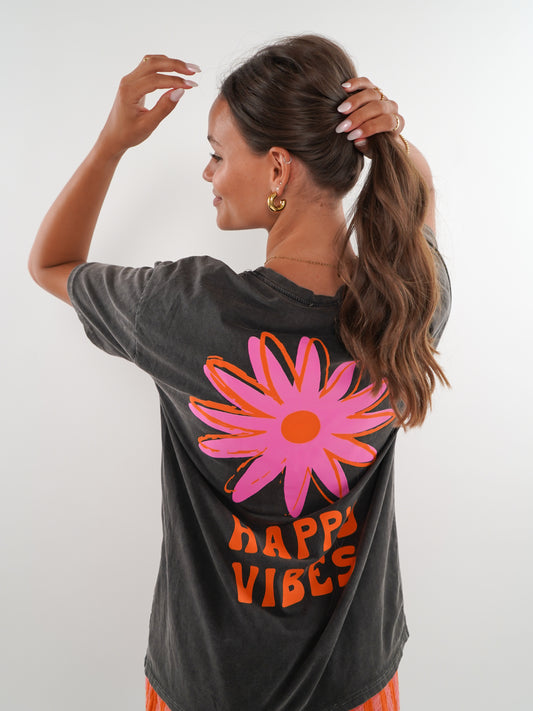 ZWEITELIEBE 697-HAPPY VIBES T-Shirt - Washed Schwarz- Vom Umtausch ausgeschlossen