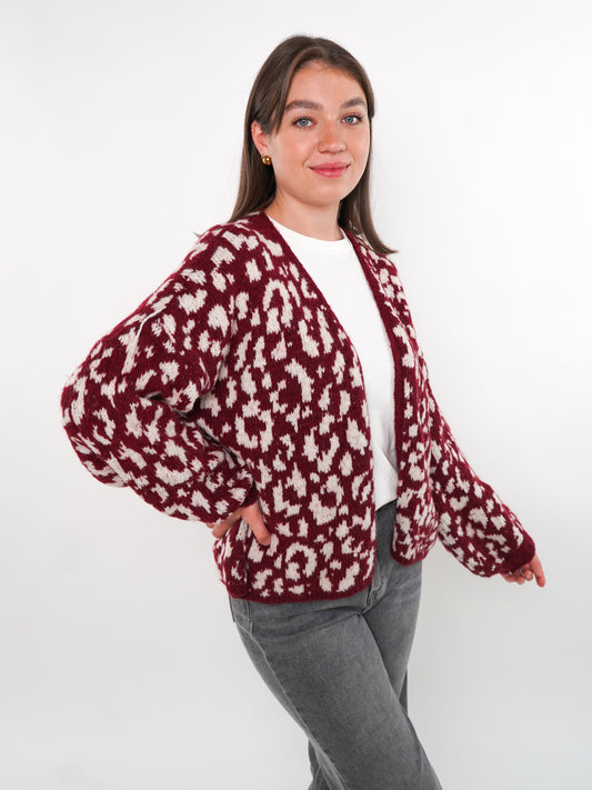 Knit Cardigan Leo - Bordeaux/Weiß