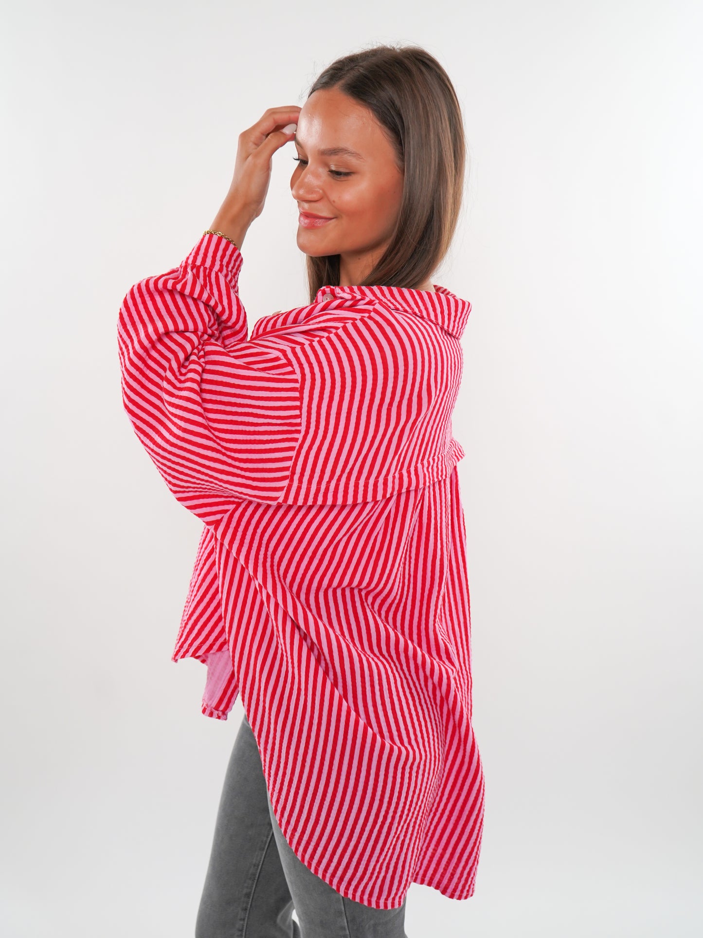 Musselinbluse Stripes kurz - Rosa/Rot