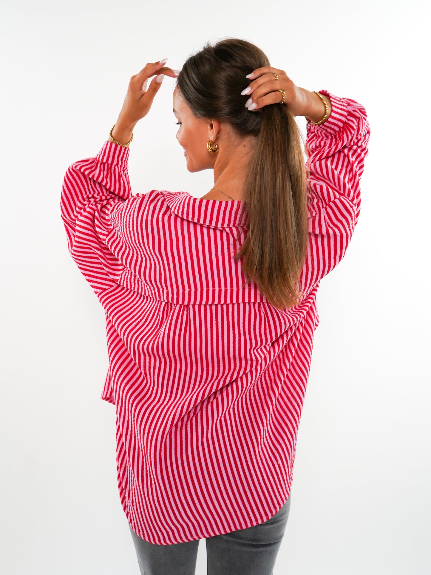 Musselinbluse Stripes kurz - Rosa/Rot