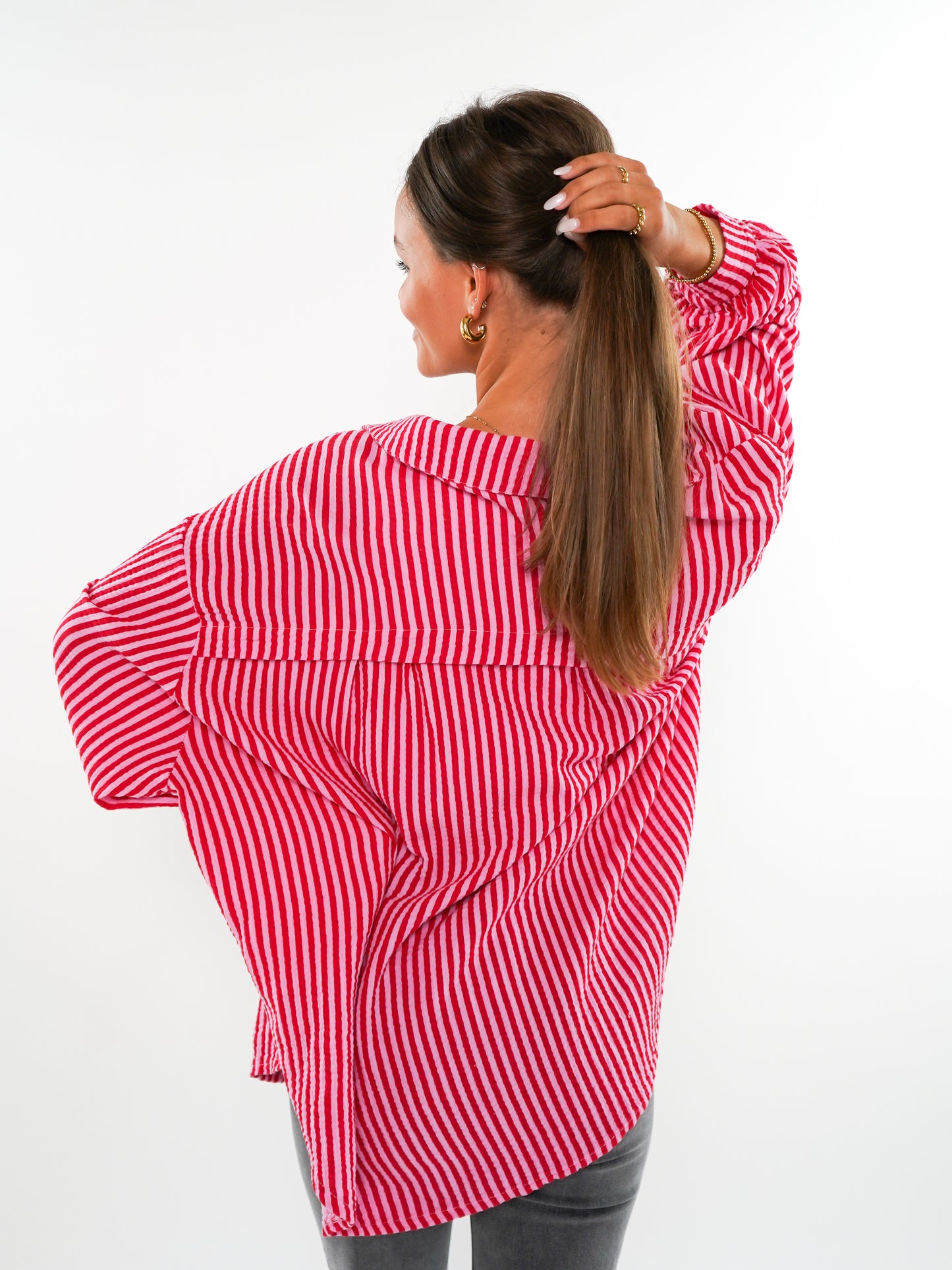 Musselinbluse Stripes kurz - Rosa/Rot