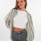 Musselinbluse Bold Stripes kurz - Creme/Grau