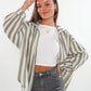 Musselinbluse Bold Stripes kurz - Creme/Grau