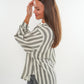 Musselinbluse Bold Stripes kurz - Creme/Grau