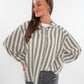 Musselinbluse Bold Stripes kurz - Creme/Grau