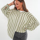 Musselinbluse Bold Stripes kurz - Weiß/Khaki