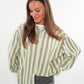 Musselinbluse Bold Stripes kurz - Weiß/Khaki