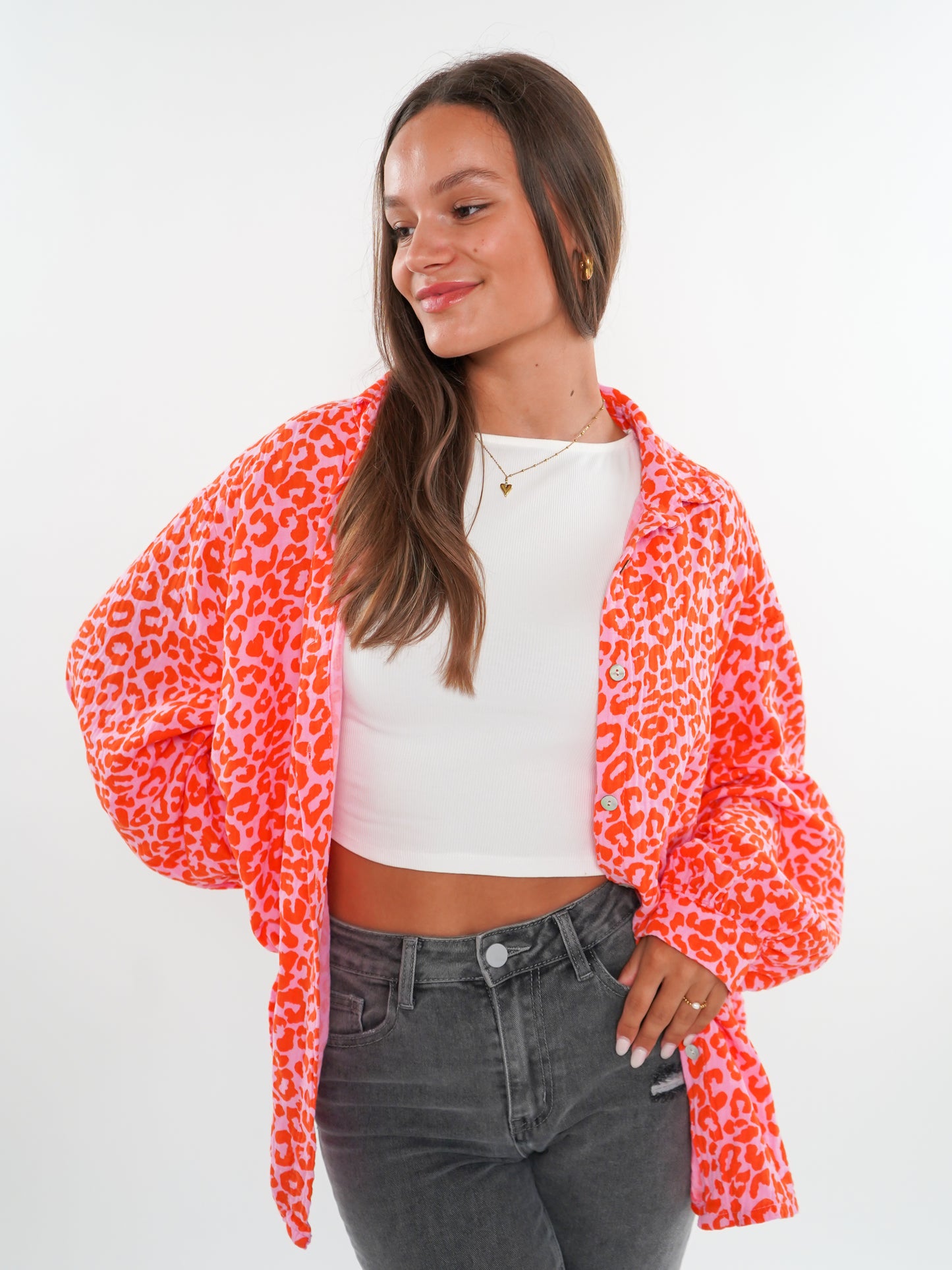 Musselinbluse kurz Leo - Rosa/Orange