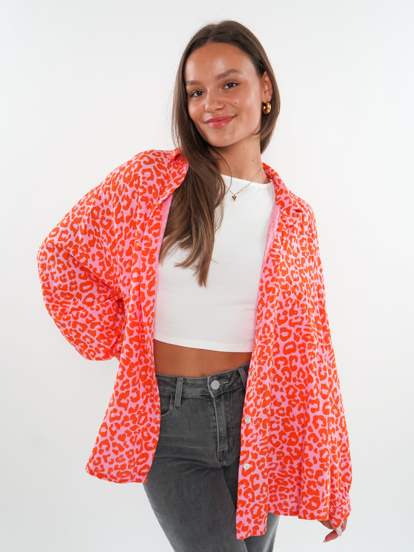 Musselinbluse kurz Leo - Rosa/Orange