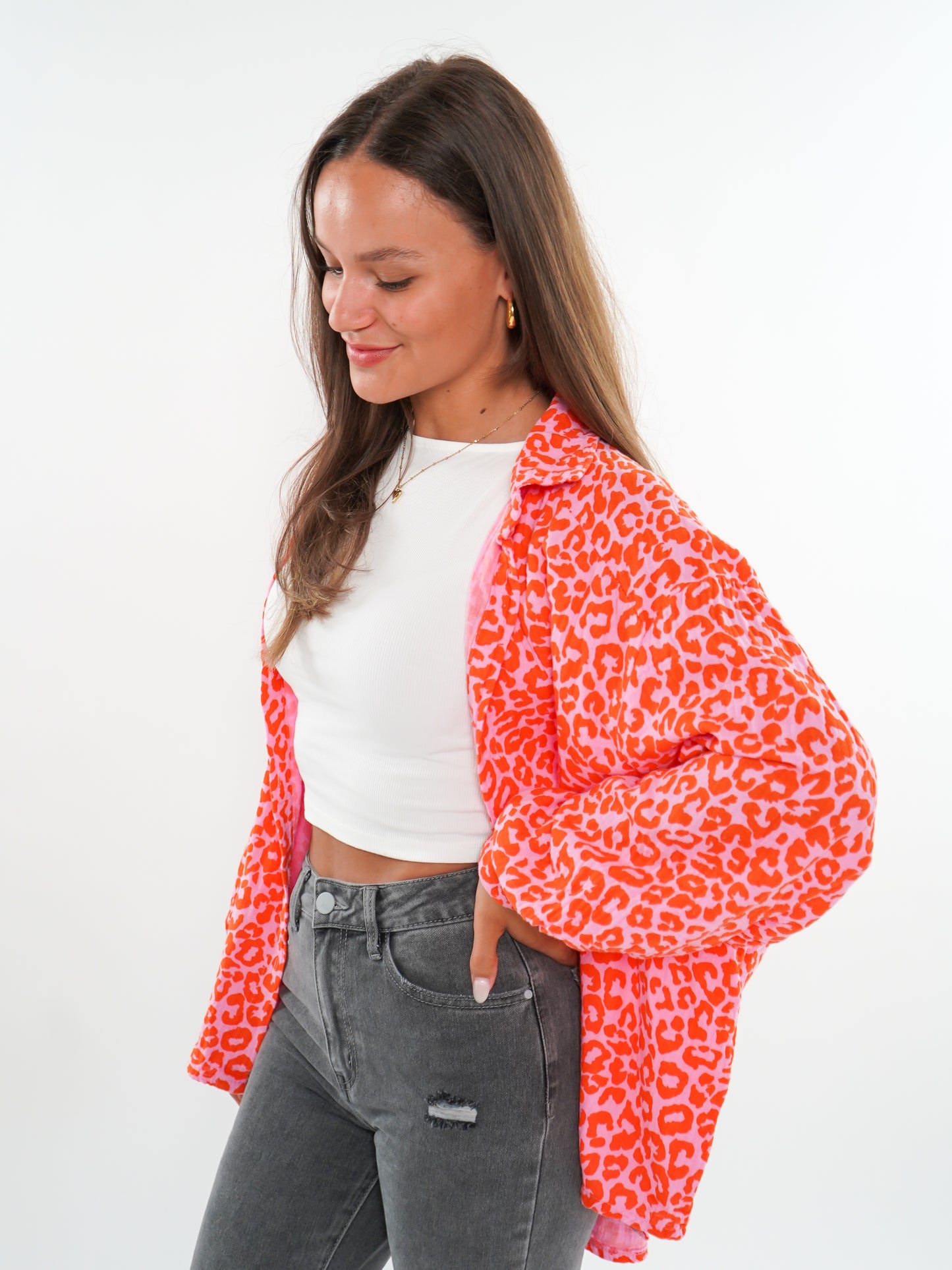 Musselinbluse kurz Leo - Rosa/Orange