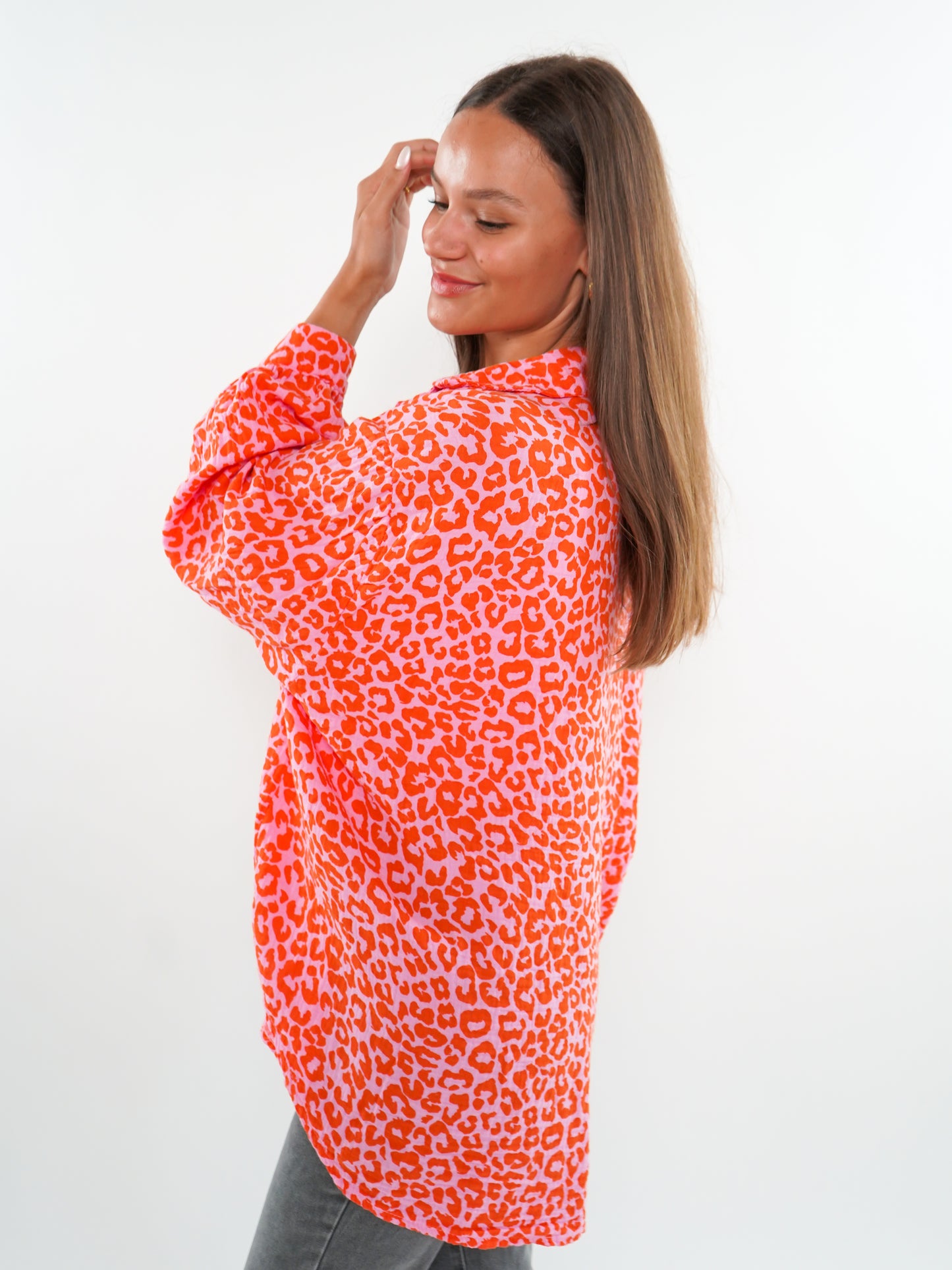 Musselinbluse kurz Leo - Rosa/Orange