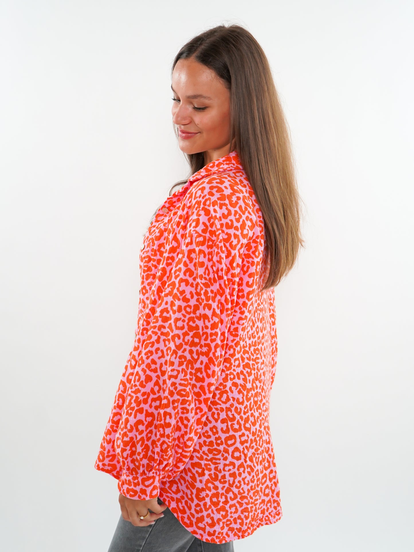 Musselinbluse kurz Leo - Rosa/Orange