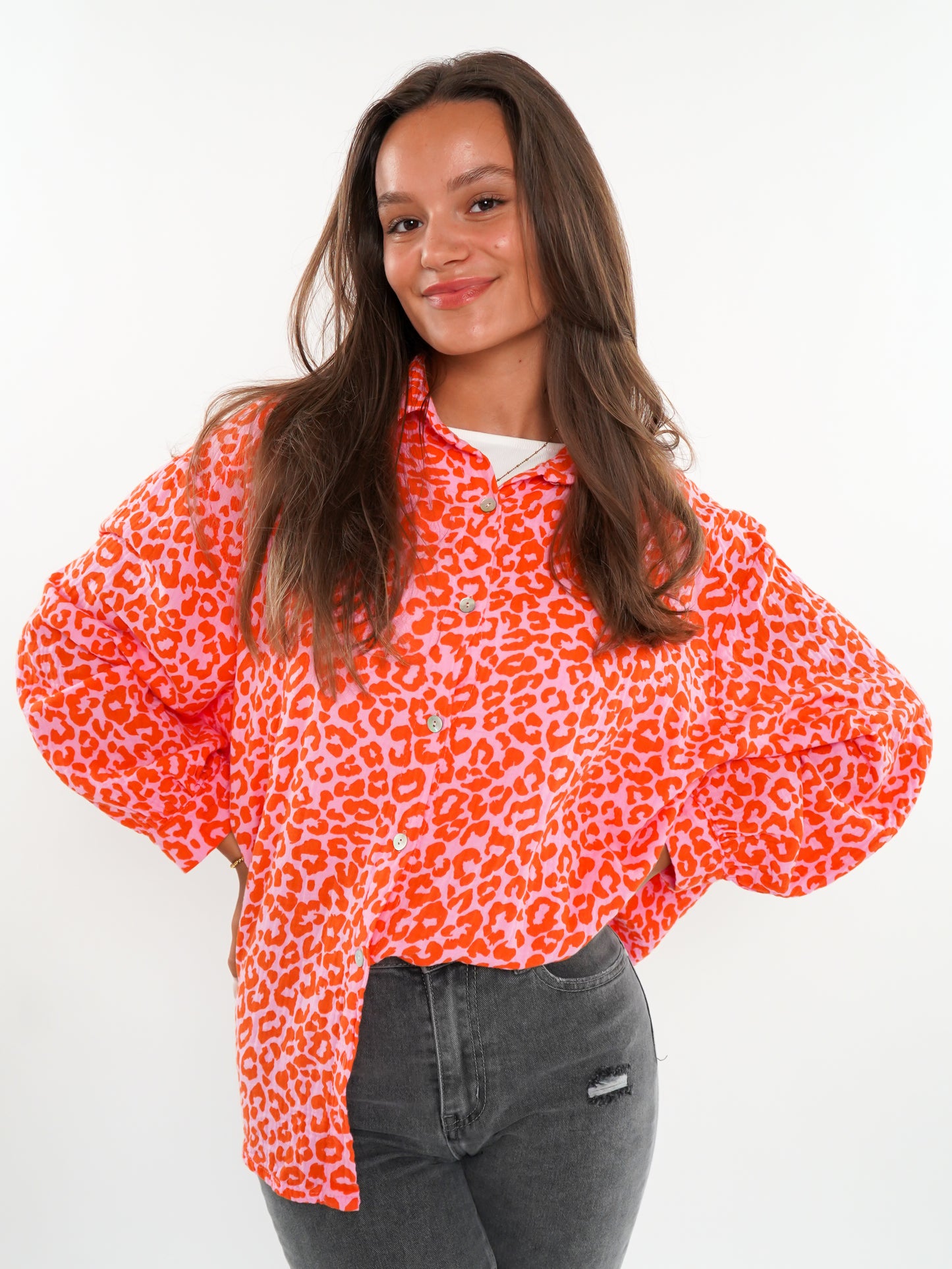 Musselinbluse kurz Leo - Rosa/Orange