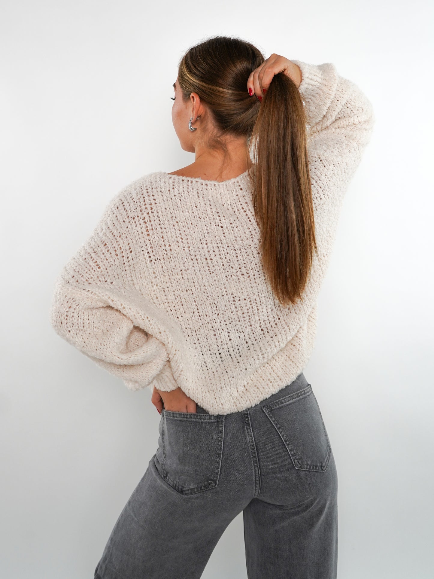 Bouclé Moment Strickpullover - Weiß