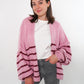 Cozy Strickjacke Felina Stripes - Rosa mit Bordeaux