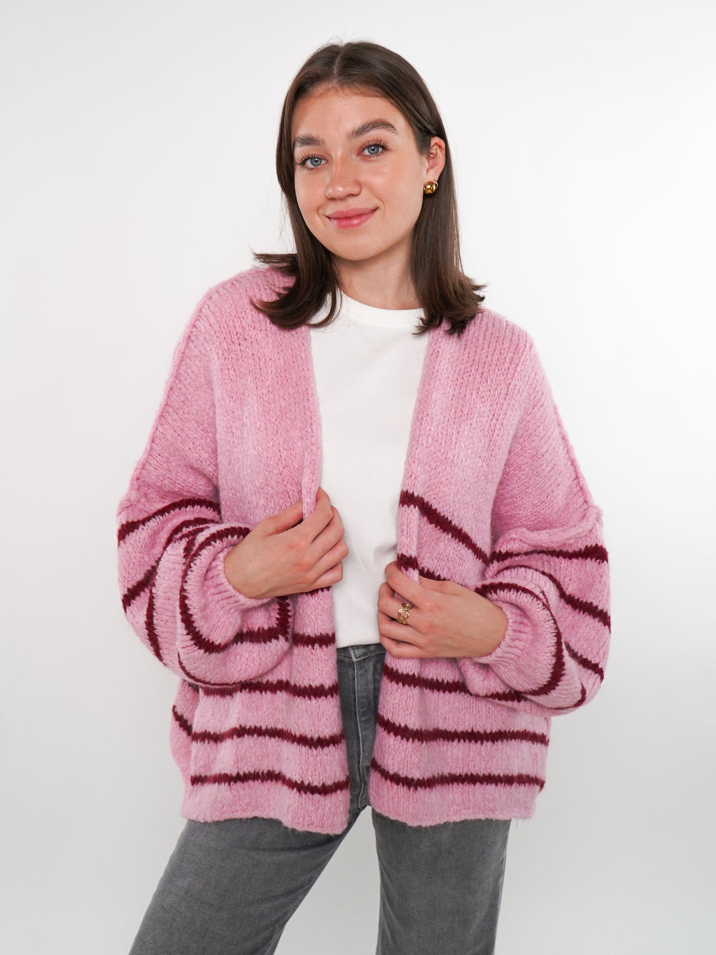 Cozy Strickjacke Felina Stripes - Rosa mit Bordeaux