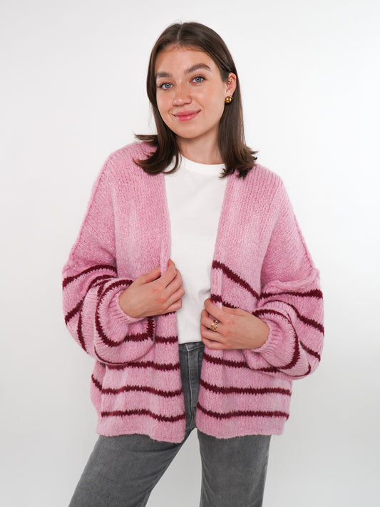 Cozy Strickjacke Felina Stripes - Rosa mit Bordeaux