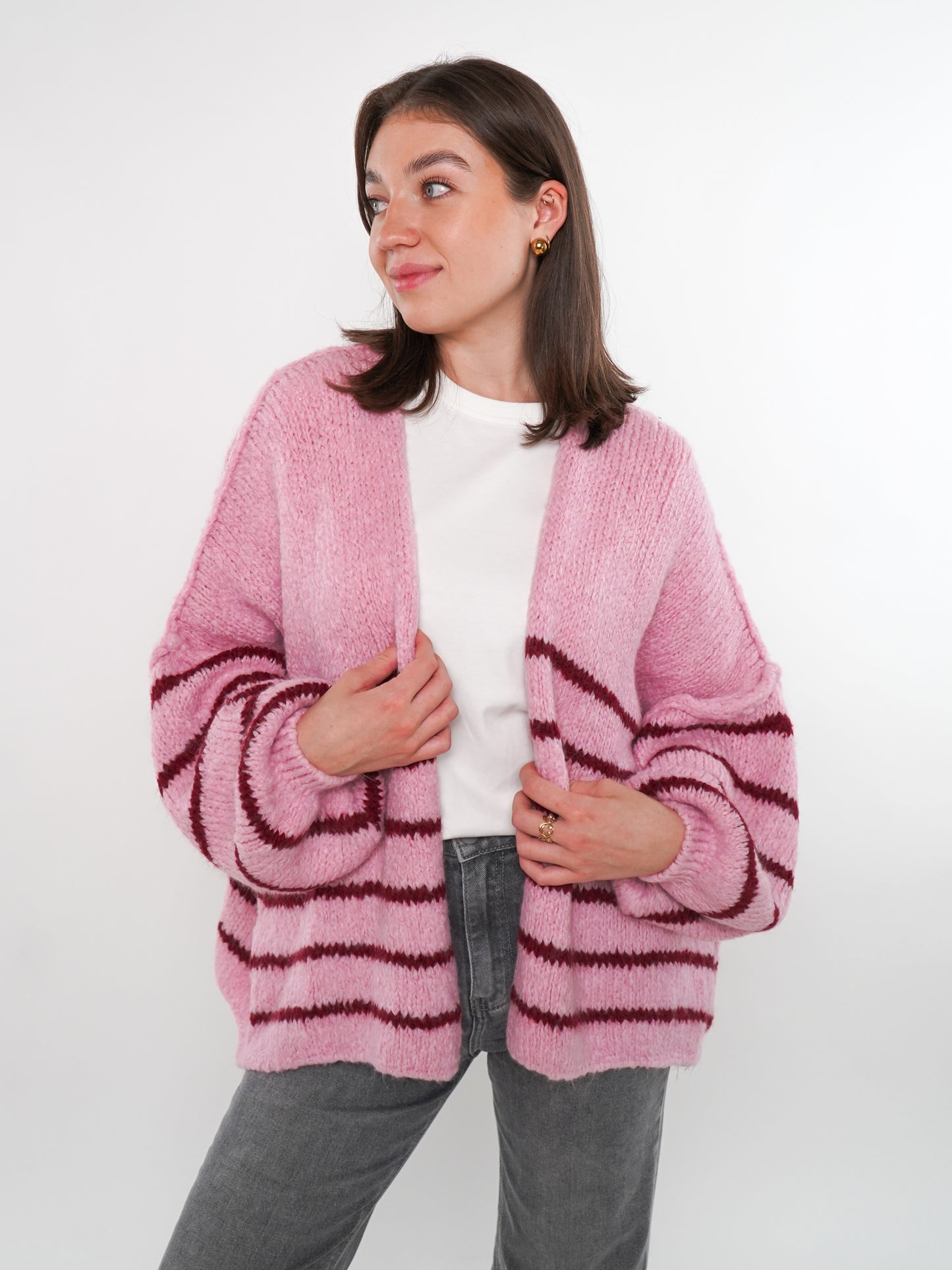 Cozy Strickjacke Felina Stripes - Rosa mit Bordeaux