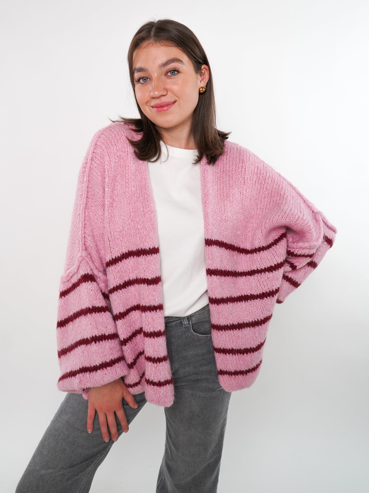 Cozy Strickjacke Felina Stripes - Rosa mit Bordeaux