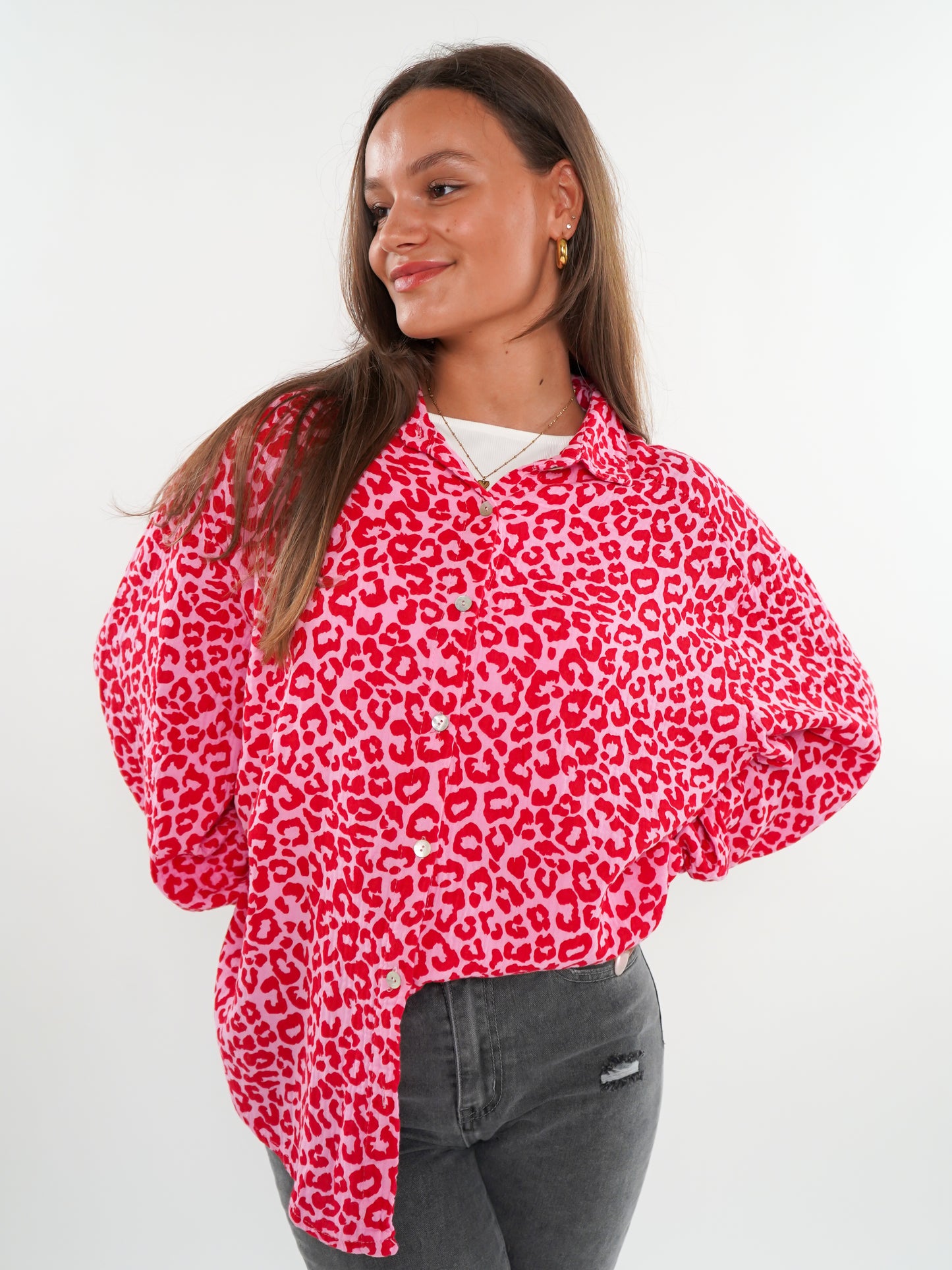 Musselinbluse kurz Leo - Rosa/Rot