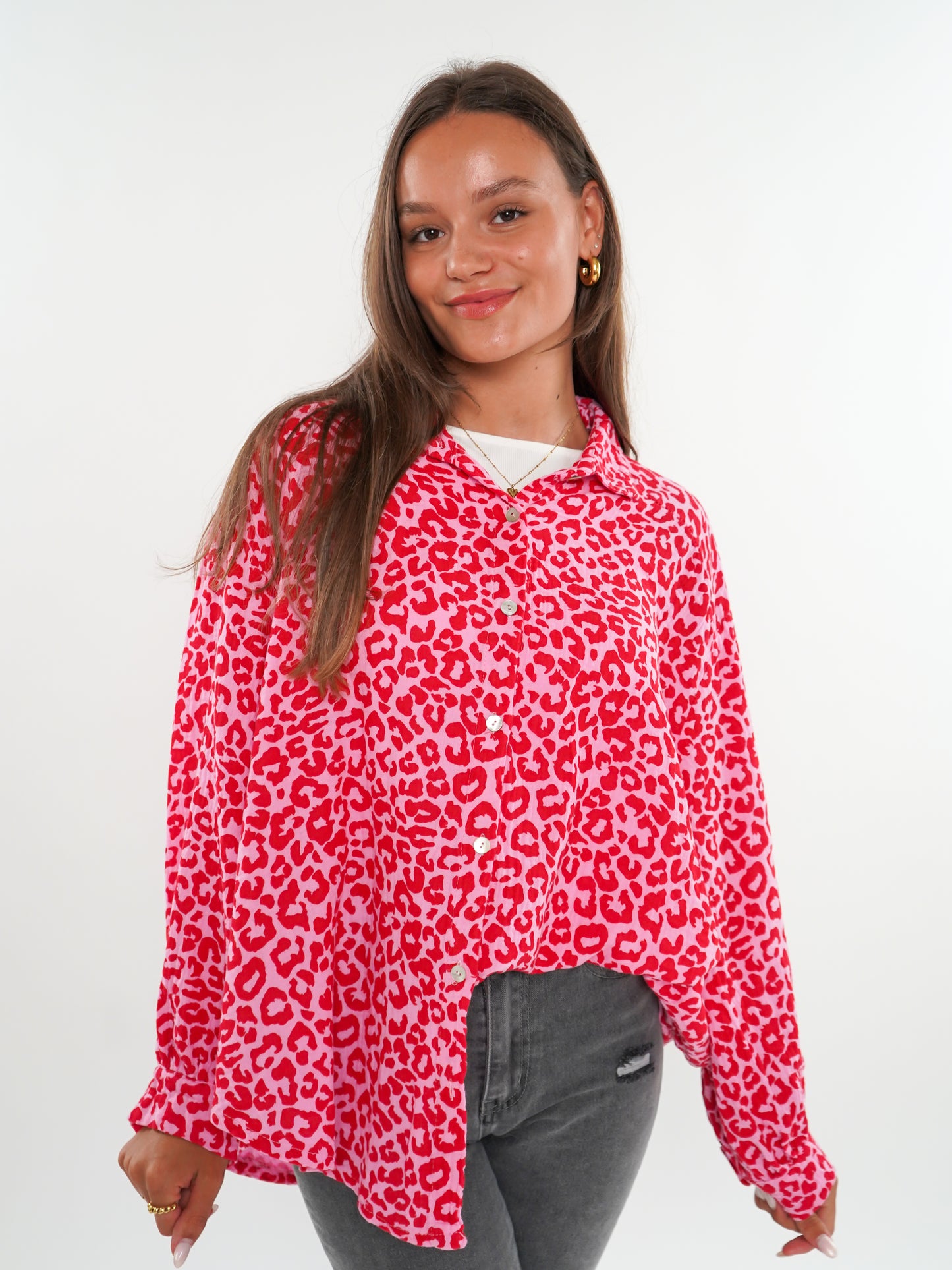 Musselinbluse kurz Leo - Rosa/Rot